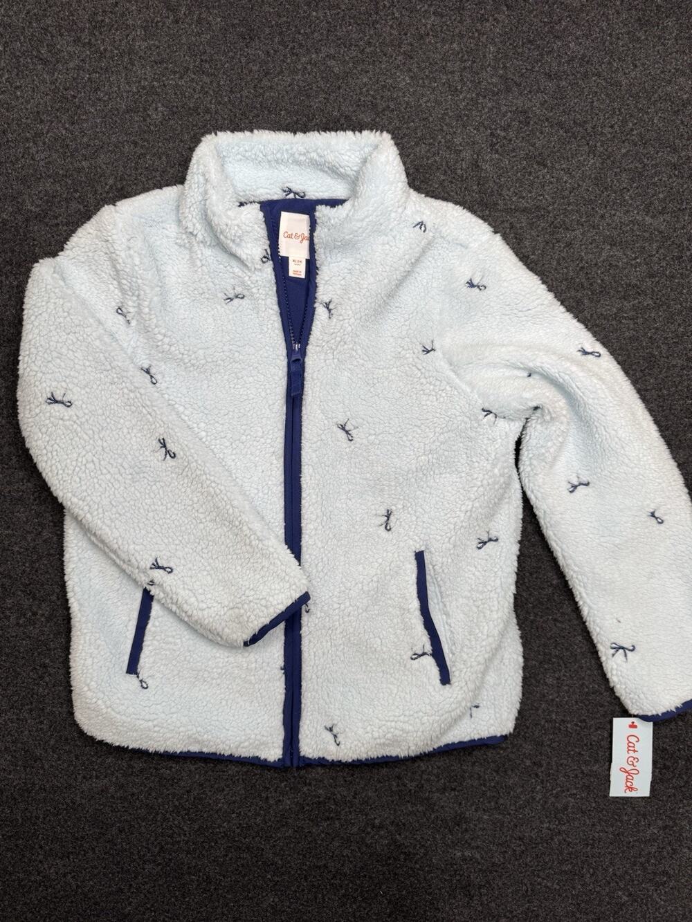 Cat And Jack Blue Girls XL 14 Blue Ribbon Partial Zip Sweatshirt